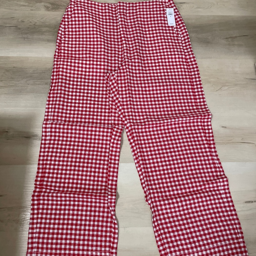 NWT Gap Linen straight crop red checkered size 6 pants high rise